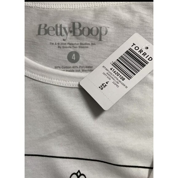 Betty Boop +4 White Crew Queen Of Hearts Playing Card Graphic Long Sleeve Tee - Picture 6 of 6